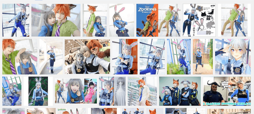 『ズートピア コスプレ』Google画像検索結果画面