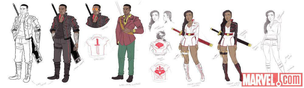 第一報時のデザイン・アート。左がブレイド、右がその娘か。 http://marvel.com/news/comics/24872/sdcc_2015_blade