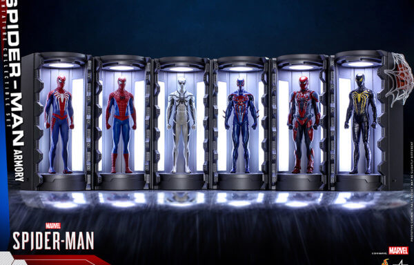 【ビデオゲーム・マスターピース ＣＯＭＰＡＣＴ】 『Marvel’s Spider-Man』ミニチュア・フィギュア　シリーズ１　 スパイダースーツ格納庫 （６体セット）［ボーナスアクセサリー付き］