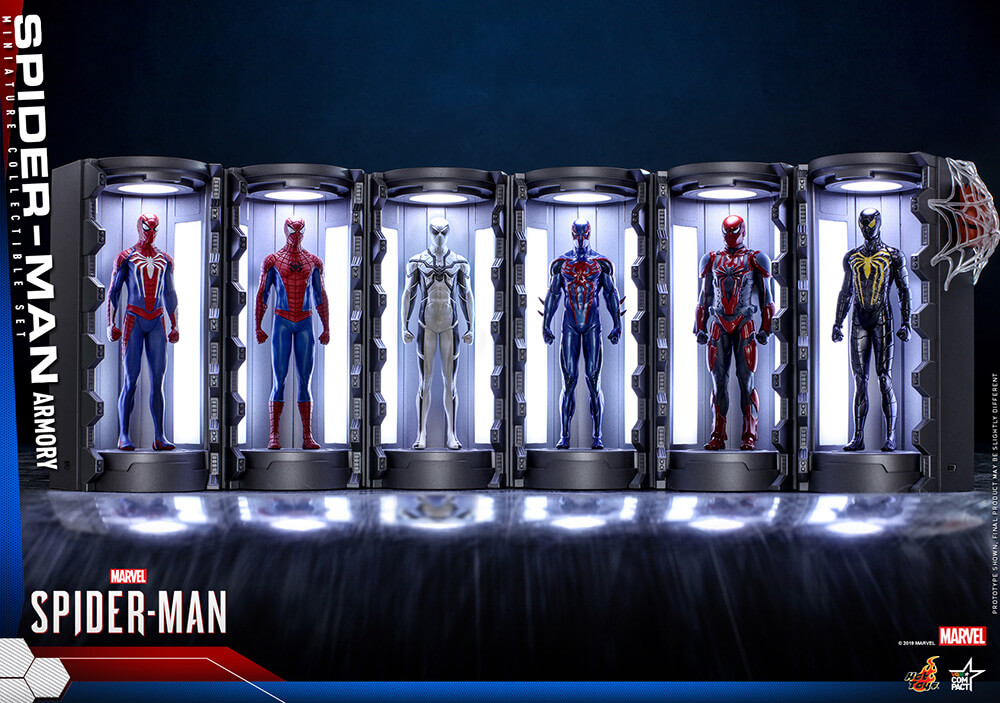 【ビデオゲーム・マスターピース ＣＯＭＰＡＣＴ】 『Marvel’s Spider-Man』ミニチュア・フィギュア　シリーズ１　 スパイダースーツ格納庫 （６体セット）［ボーナスアクセサリー付き］