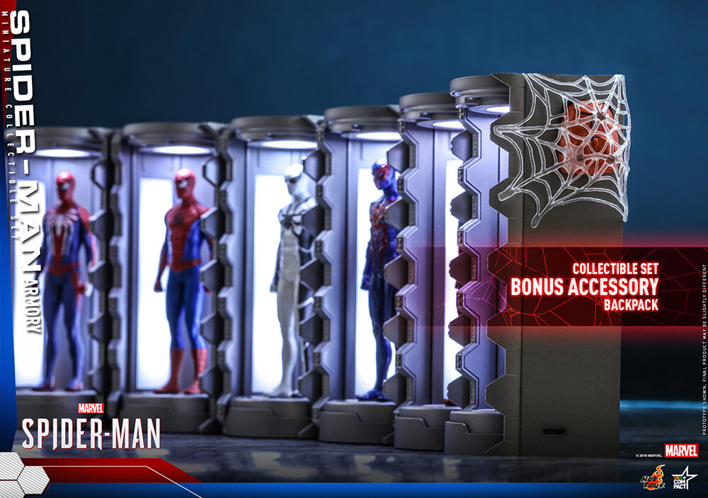 【ビデオゲーム・マスターピース ＣＯＭＰＡＣＴ】 『Marvel’s Spider-Man』ミニチュア・フィギュア　シリーズ１　 スパイダースーツ格納庫 （６体セット）［ボーナスアクセサリー付き］